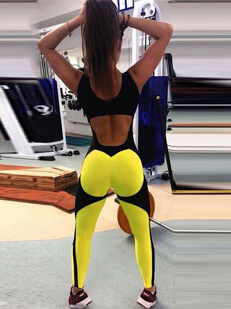 Kvinnors Färgblock Ankellängd Ärmlös Gym Sports Leggings