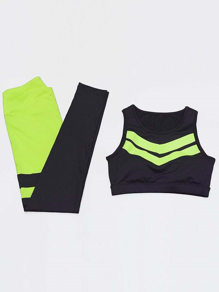 Kvinnors Lapptäcke Color Block Anti-sweat Yoga Ärmlösa Sportset