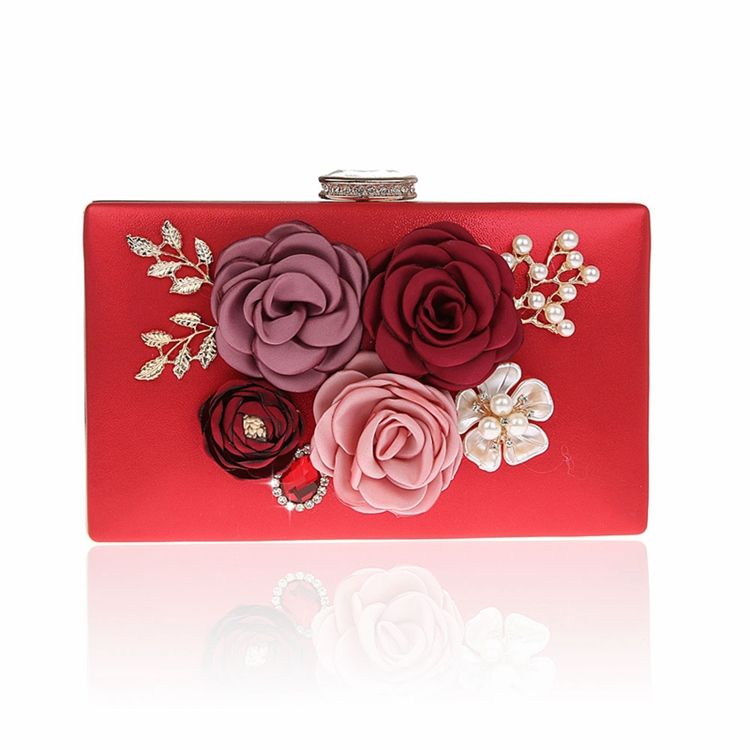 Floral Rhinestone Adornment Mini Women Clutch