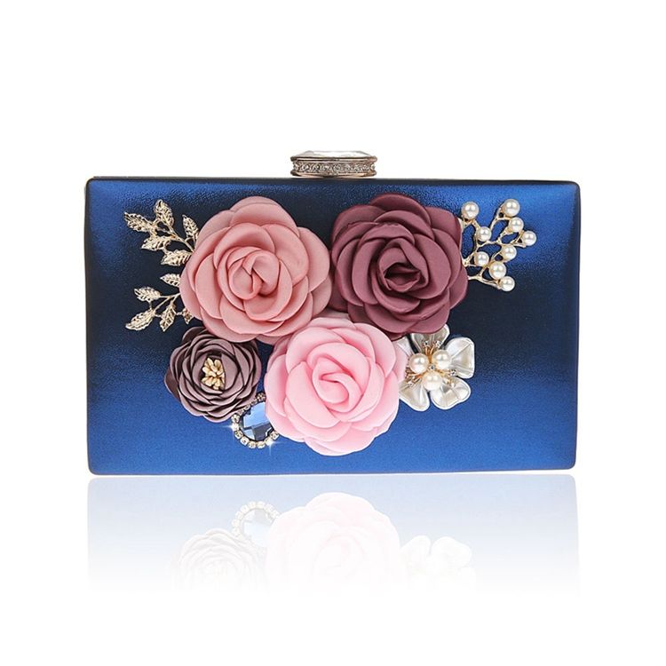 Floral Rhinestone Adornment Mini Women Clutch