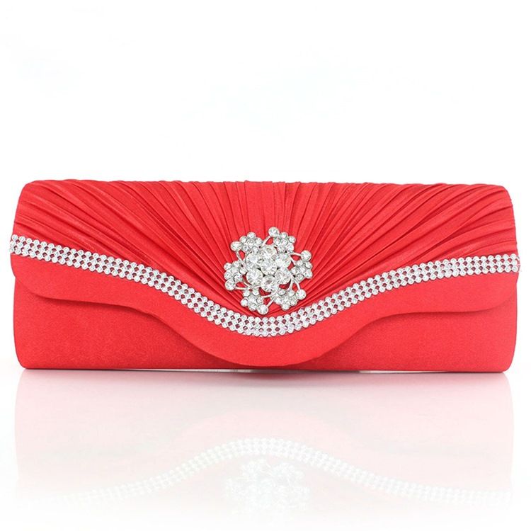 Ladylike Rhinestone Lily Wrinkle Decorated Evening Clutch