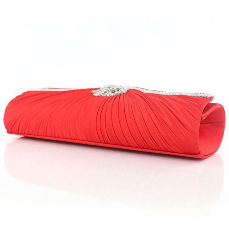 Ladylike Rhinestone Lily Wrinkle Decorated Evening Clutch