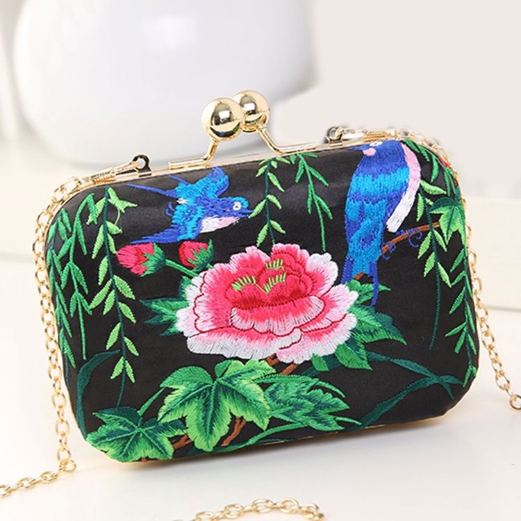 Mångsidig Exotic Peony Brodery Evening Clutch