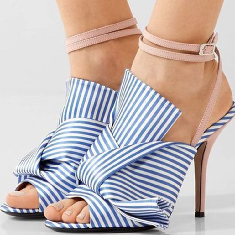 Bow Stripe Ankle Strap Stiletto Heel Sandaler För Kvinnor