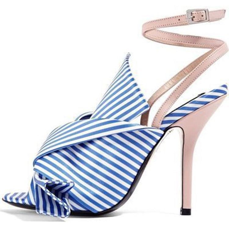 Bow Stripe Ankle Strap Stiletto Heel Sandaler För Kvinnor