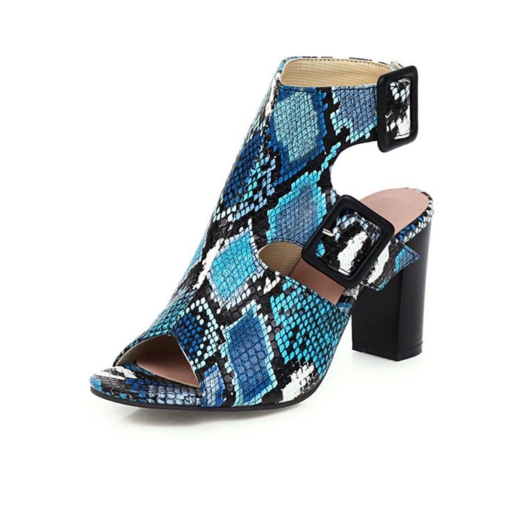 Buckle Chunky Heel Open Toe Dam Sandaler