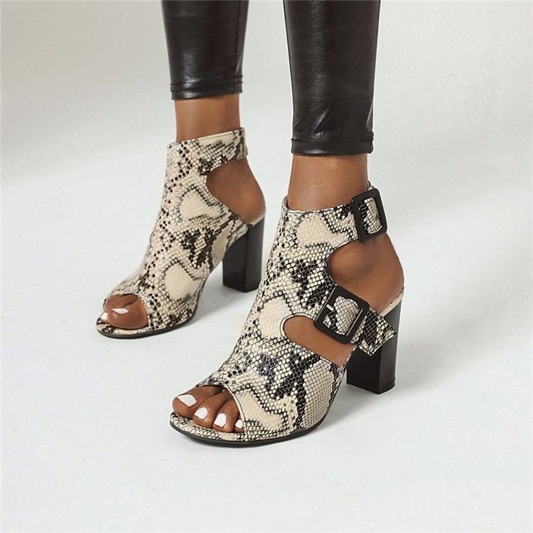 Buckle Chunky Heel Open Toe Dam Sandaler