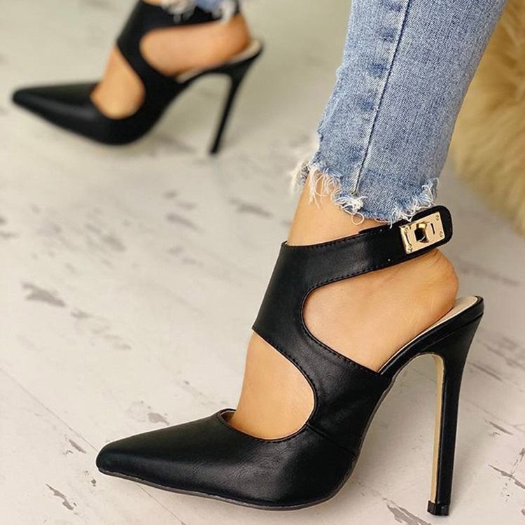 Buckle Stiletto Heel Spets Toe Dam Sandaler