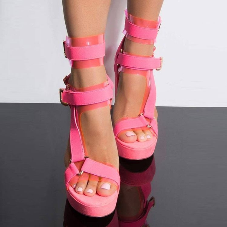 Chunky Heel Buckle Ankle Strap Buckle Dam Sandaler