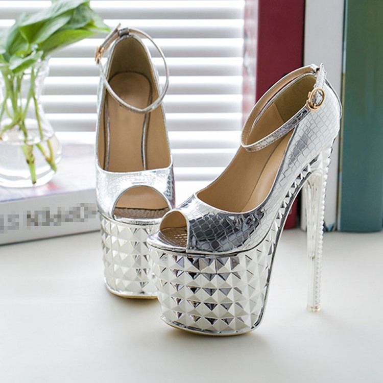 Damtråd Line-style Buckle Plain Stiletto Sandals