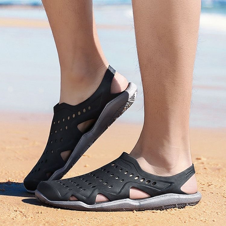 Enkel Ihålig Slip-on-färgblock Sandaler För Män