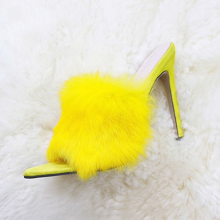 Faux Fur Flip Flop Stiletto Heel Mules Shoes För Kvinnor