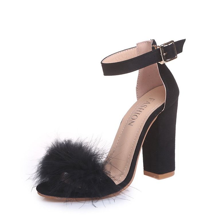 Faux Fur Heel Covering Chunky Heel Dam Sandaler