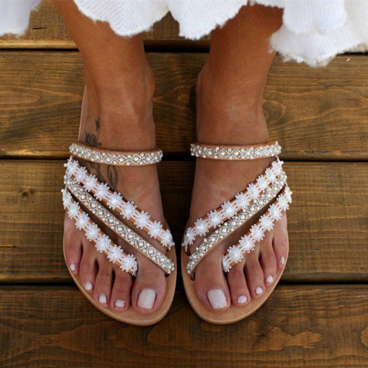 Flat With Flip Flop Rhinestone Dam Tofflor