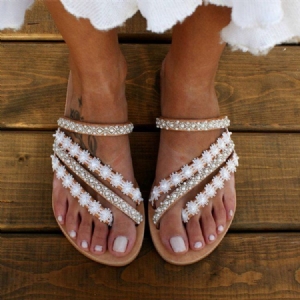 Flat With Flip Flop Rhinestone Dam Tofflor