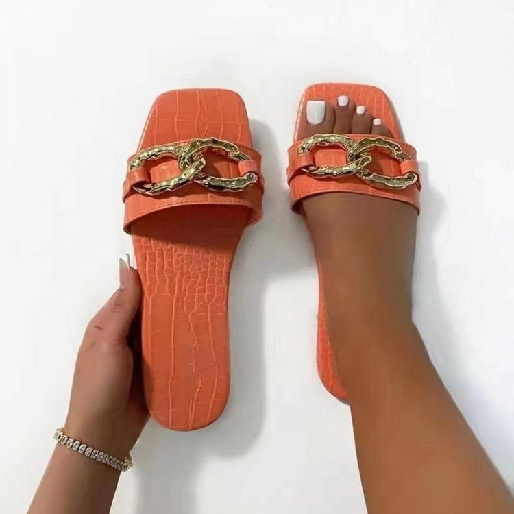 Flip-flop-kedja För Kvinnor Platt Med Pvc-tofflor