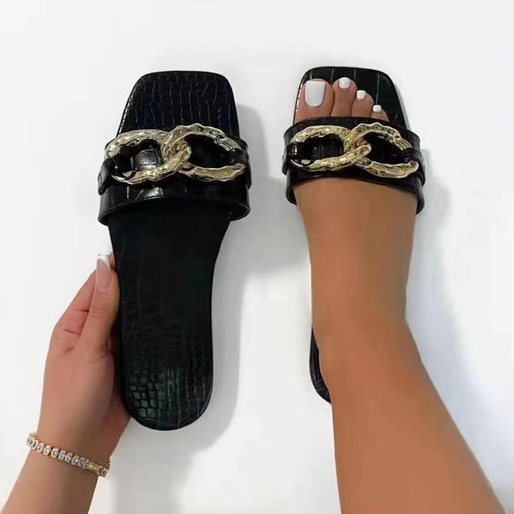 Flip-flop-kedja För Kvinnor Platt Med Pvc-tofflor