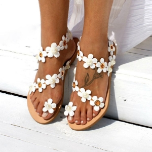 Floral Toe Ring Slip-on Dam Flat Sandaler