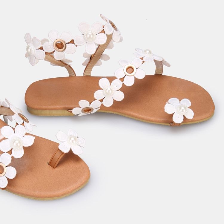 Floral Toe Ring Slip-on Dam Flat Sandaler