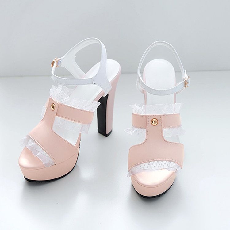 Kvinnor Buckle Peep Toe Chunky Heel Hollow Sandals