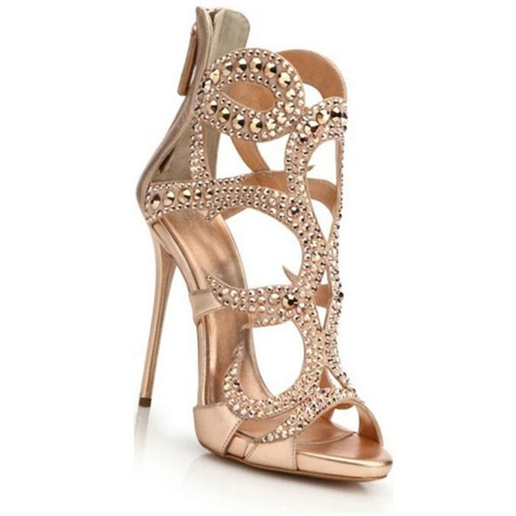 Kvinnor Open Toe Stiletto Heel Zipper Hollow Sandals