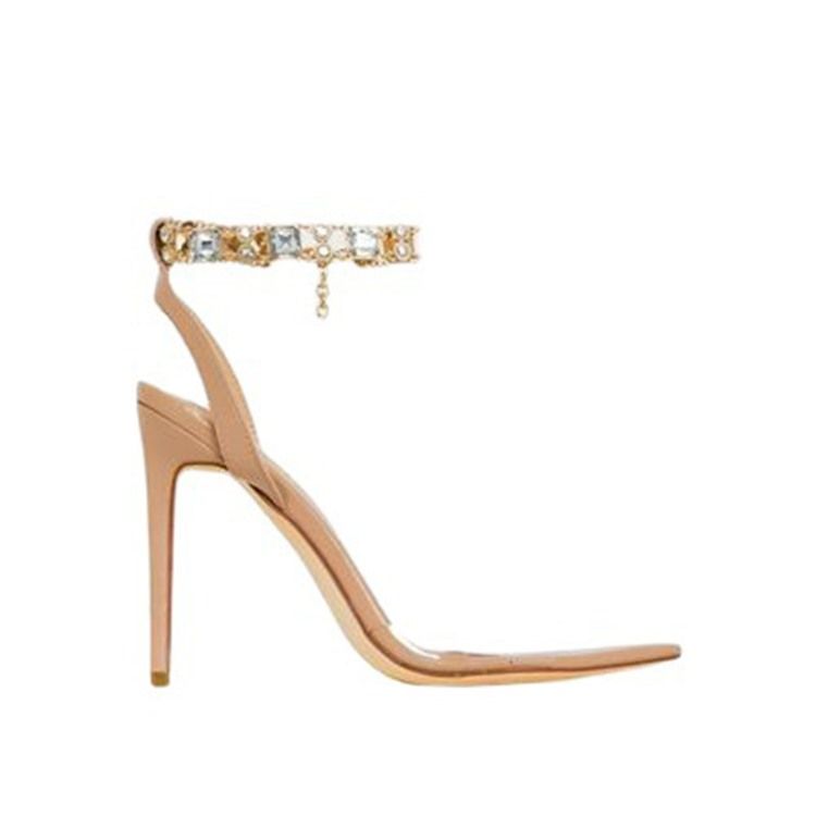 Kvinnor Peep Toe Stiletto Heel Buckle Chain Sandaler