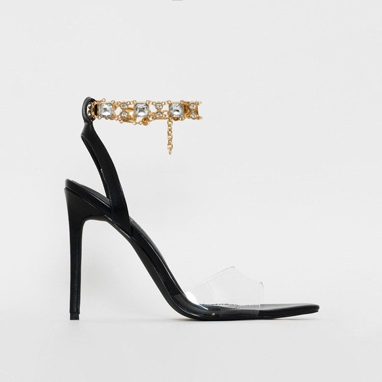 Kvinnor Peep Toe Stiletto Heel Buckle Chain Sandaler