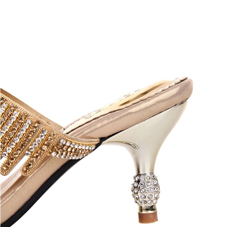 Kvinnor Rhinestone Thong Slip-on Spool Heel Mules Shoes