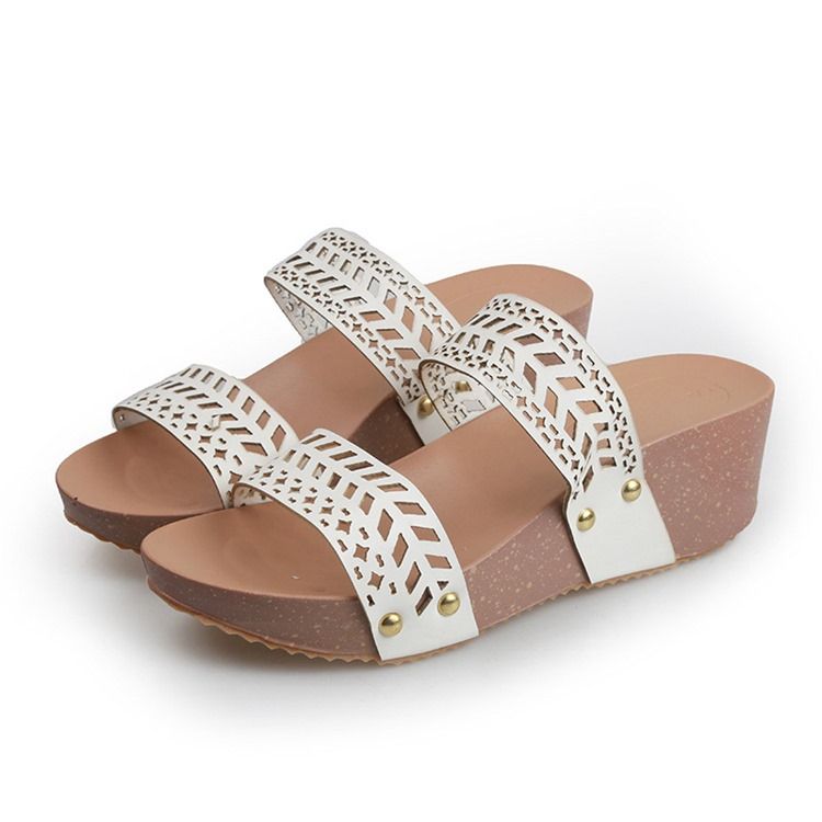 Kvinnor Rhinestone Wedge Heel Slip-on Casual Tofflor