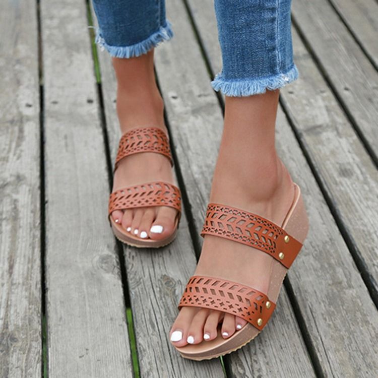 Kvinnor Rhinestone Wedge Heel Slip-on Casual Tofflor