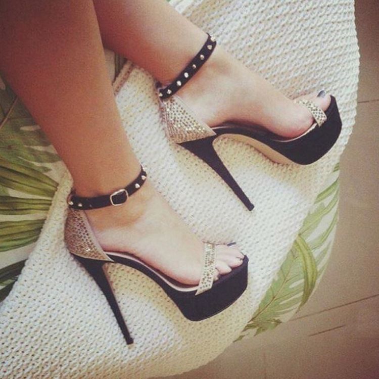 Kvinnor Rivet Platform Open Toe Stiletto Sandals