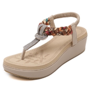 Kvinnor Thong Wedge Heel Slip-on Rhinestone Sandals