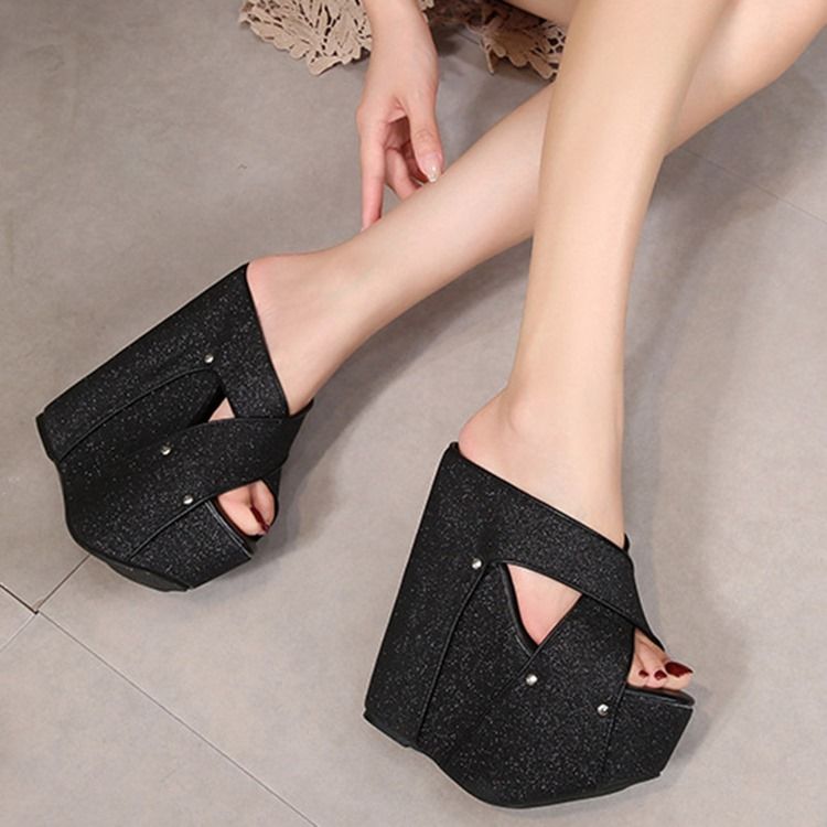 Kvinnor Wedge Heel Cross Slip-on Compound Tofflor