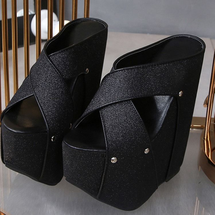 Kvinnor Wedge Heel Cross Slip-on Compound Tofflor