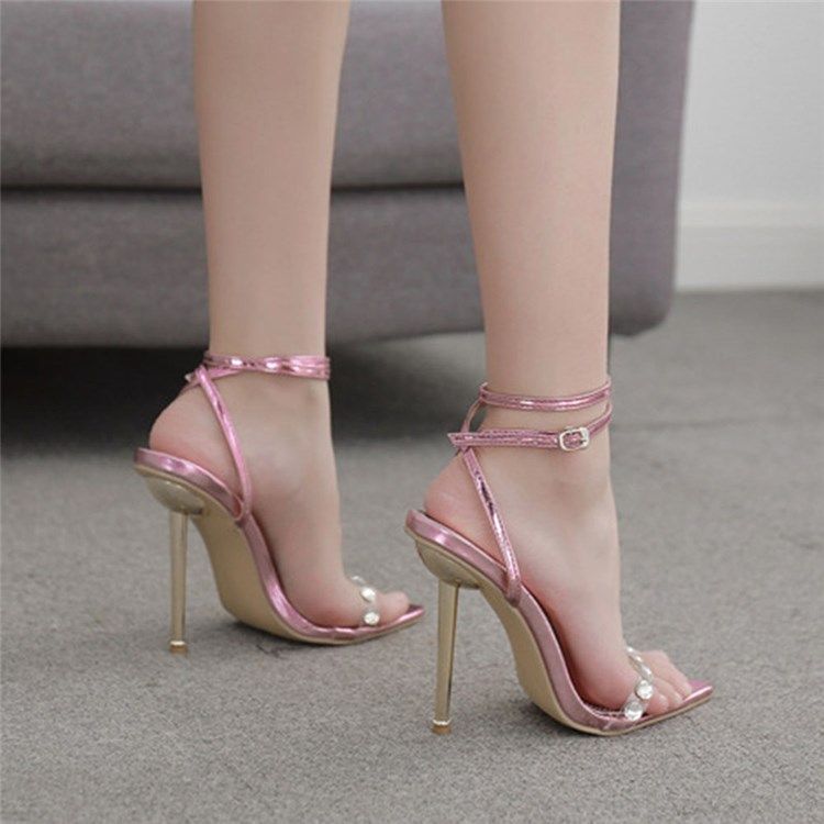 Kvinnors Line-style Buckle Chunky Heel Round Toe Color Block Sandals