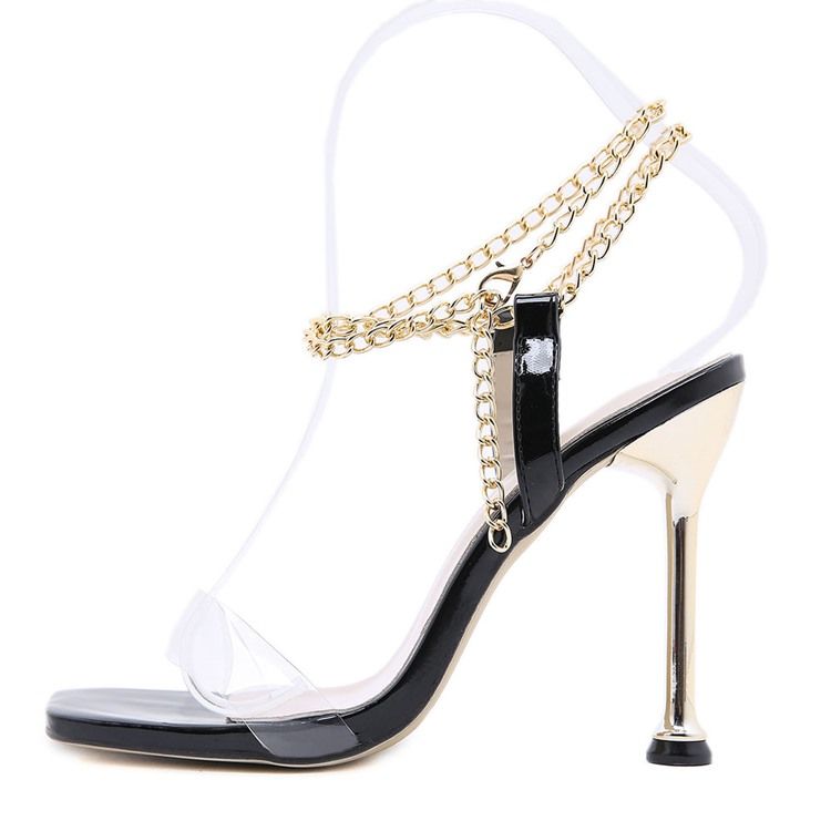 Kvinnors Line-style Buckle Spool Heel Open Toe Banquet Sandals