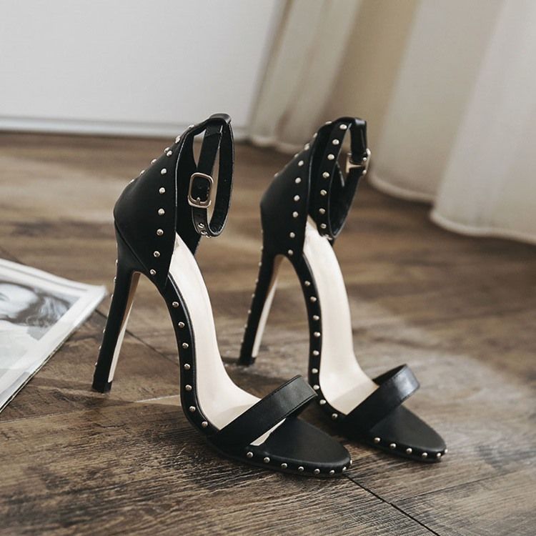 Kvinnors Line-style Buckle Stiletto Heel Rivet Sandals