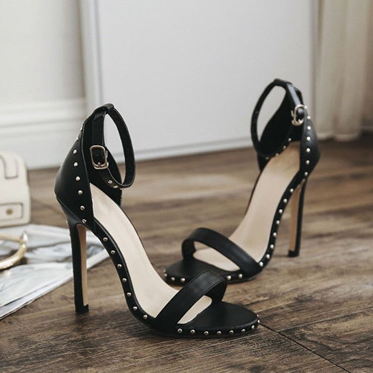 Kvinnors Line-style Buckle Stiletto Heel Rivet Sandals