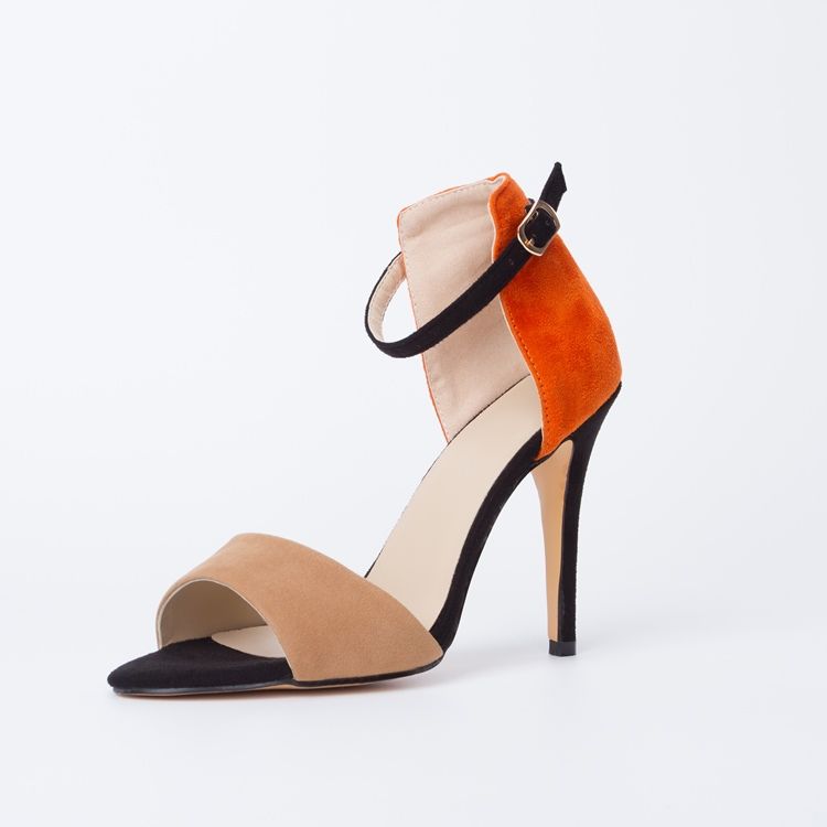 Kvinnors Slingback Patchwork Orange Stilettosandaler