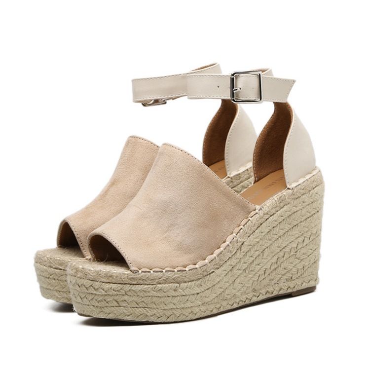 Kvinnors Spänne Peep Toe Platform Espadrille Wedge Sandals