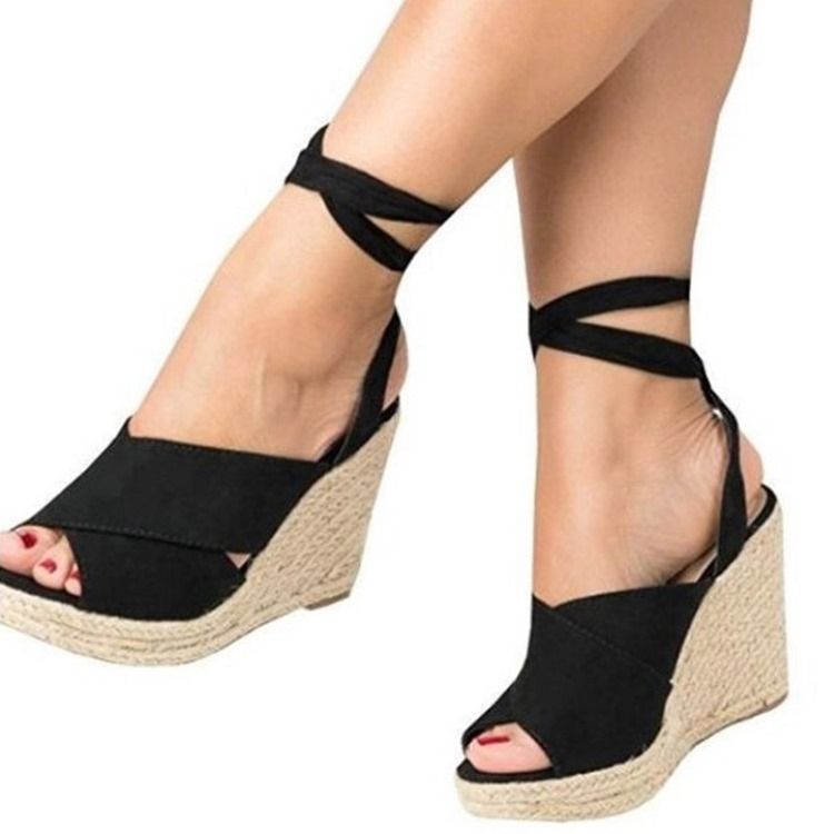 Peep Toe Snörning Wedge Heel Dam Sandaler