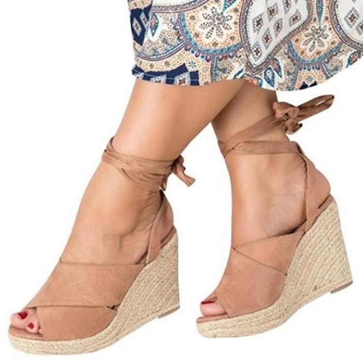 Peep Toe Snörning Wedge Heel Dam Sandaler