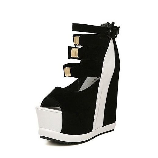 Peep Toe Wedge Heel Buckle Platform Sandaler För Kvinnor