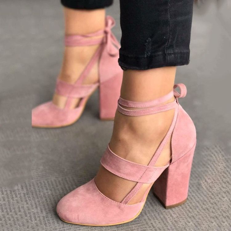 Pink Pumps Med Rund Snörning För Kvinnor