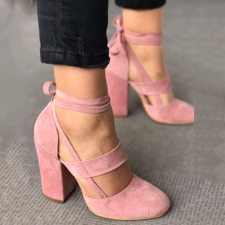 Pink Pumps Med Rund Snörning För Kvinnor