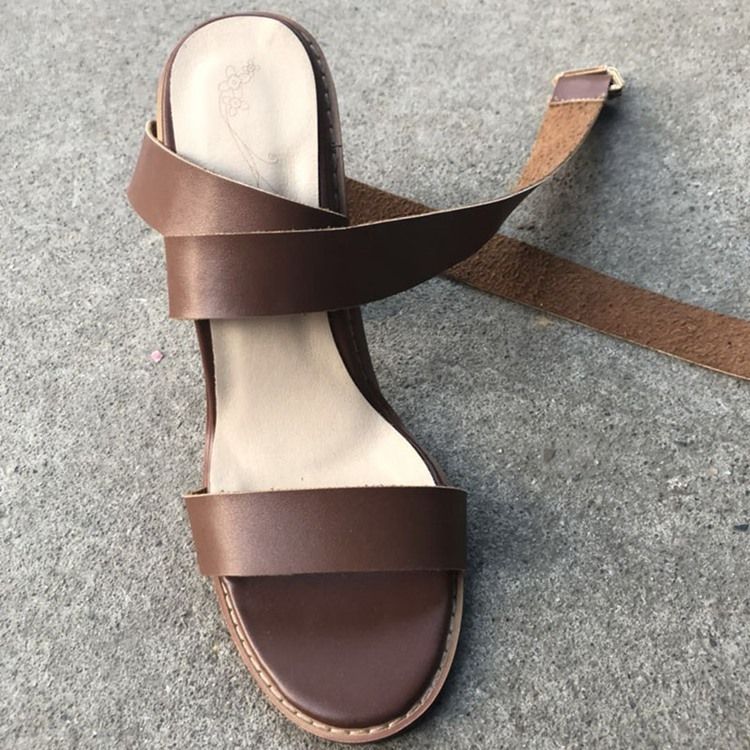 Plain Buckle Strappy Chunky Heel Sandaler För Kvinnor