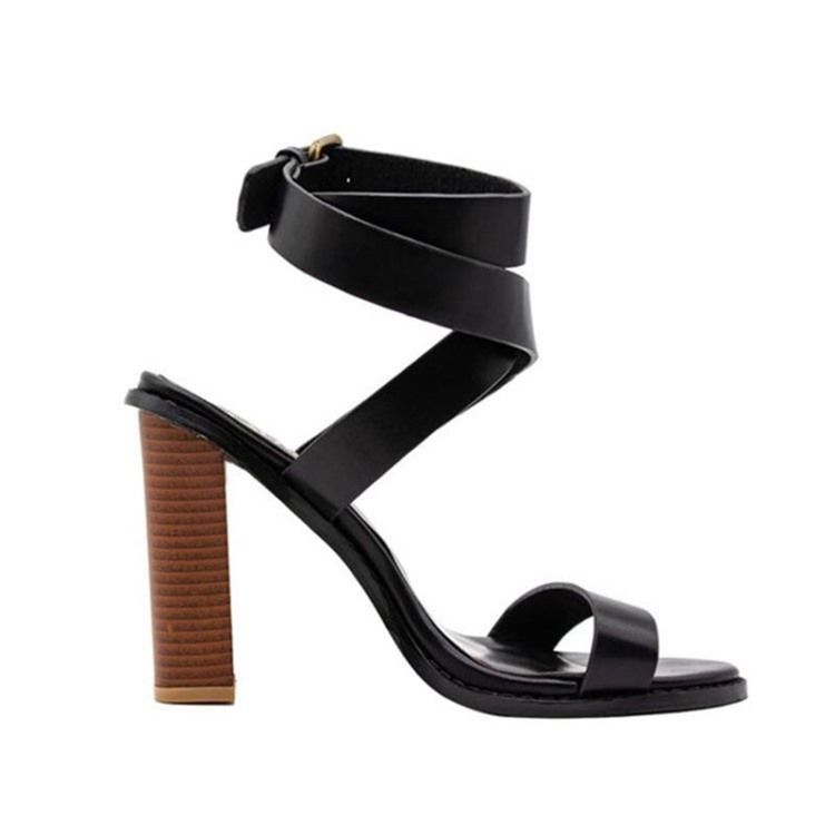 Plain Buckle Strappy Chunky Heel Sandaler För Kvinnor