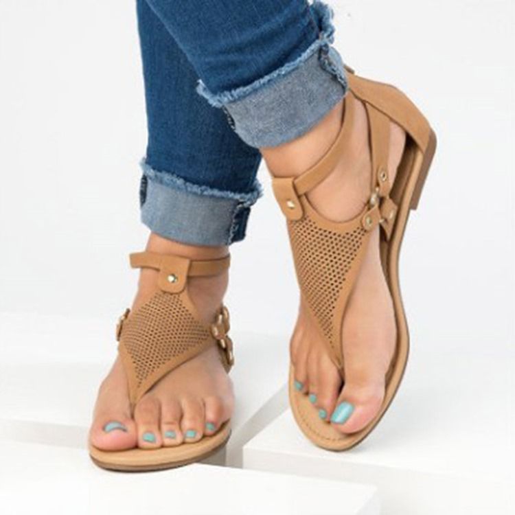 Pu Heel Covering Buckle Block Heel Women's Flat Sandals