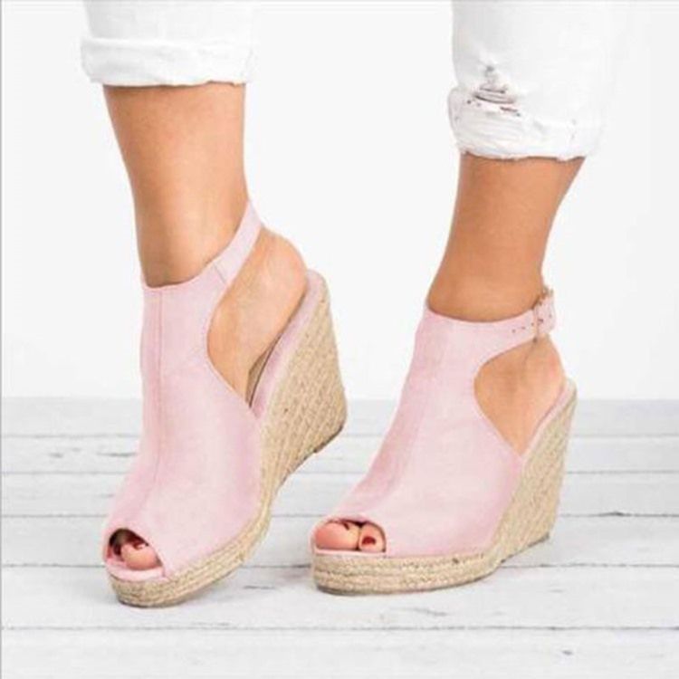 Pu Peep Toe Buckle Wedge Heel Dam Sandaler