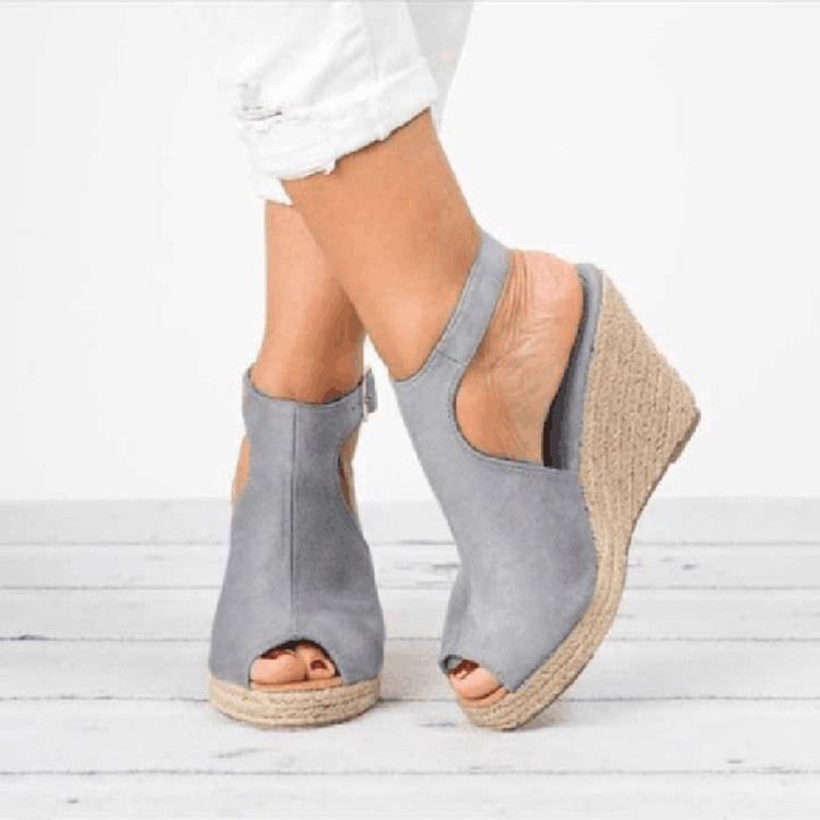 Pu Peep Toe Buckle Wedge Heel Dam Sandaler